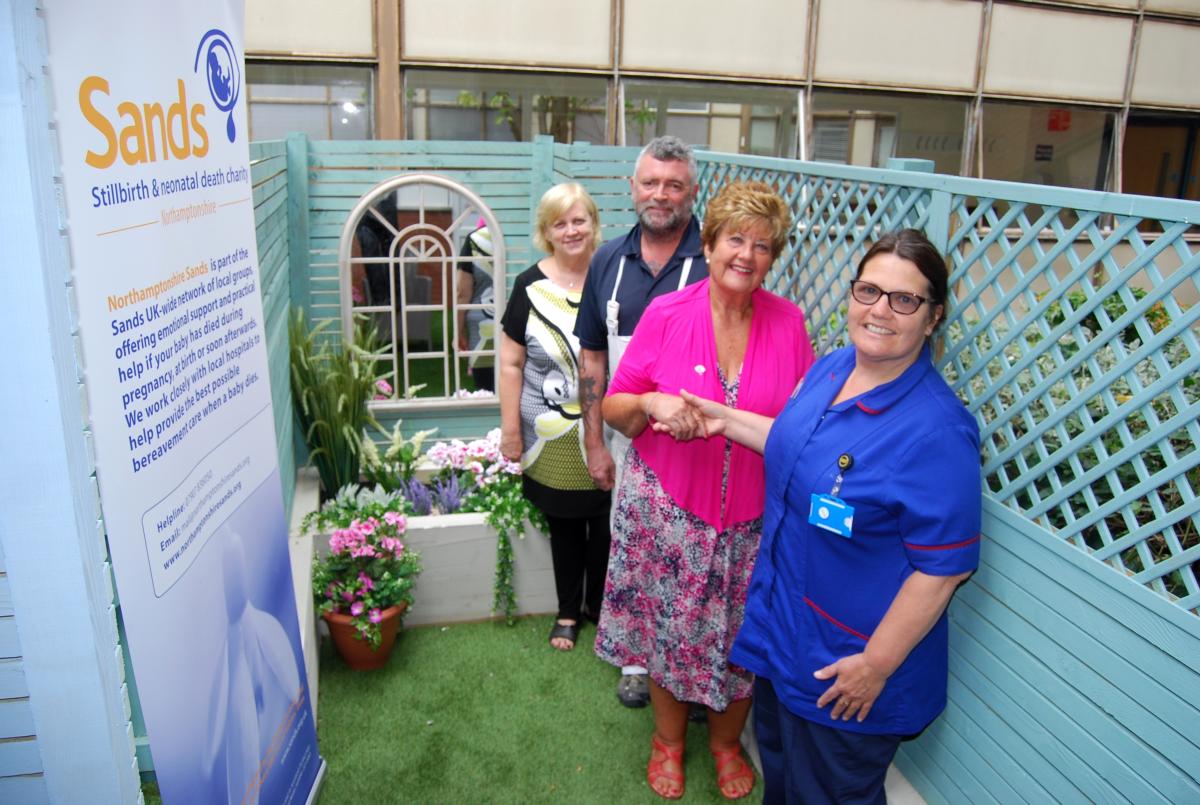 Phone shoes from left to right Northamptonshire SANDs treasurer Viv Jameson, KGH painter and decorator, Willie Adams, Northamptonshire SANDs chair, Maggie Berrow and bereavement midwife, Stephanie Fretter